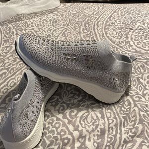 Sliver sparkle and white slip on sneakers
